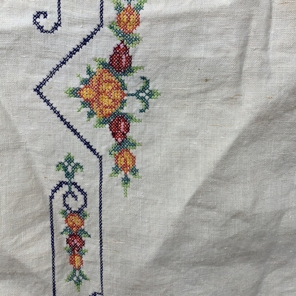 Vintage Cross-stitch Floral Pineapple Hearts Linen Tea Towel Runner 39.5” x 16” - Picture 7 of 17